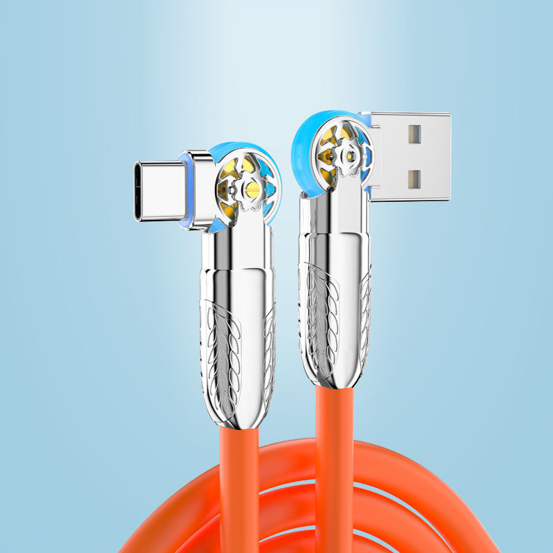 Hợp kim kẽm khuỷu tay đôi xoay với ánh sáng dày hơn máy silicon mềm khách Cáp dữ liệu sạc nhanh xe phổ cáp sạc