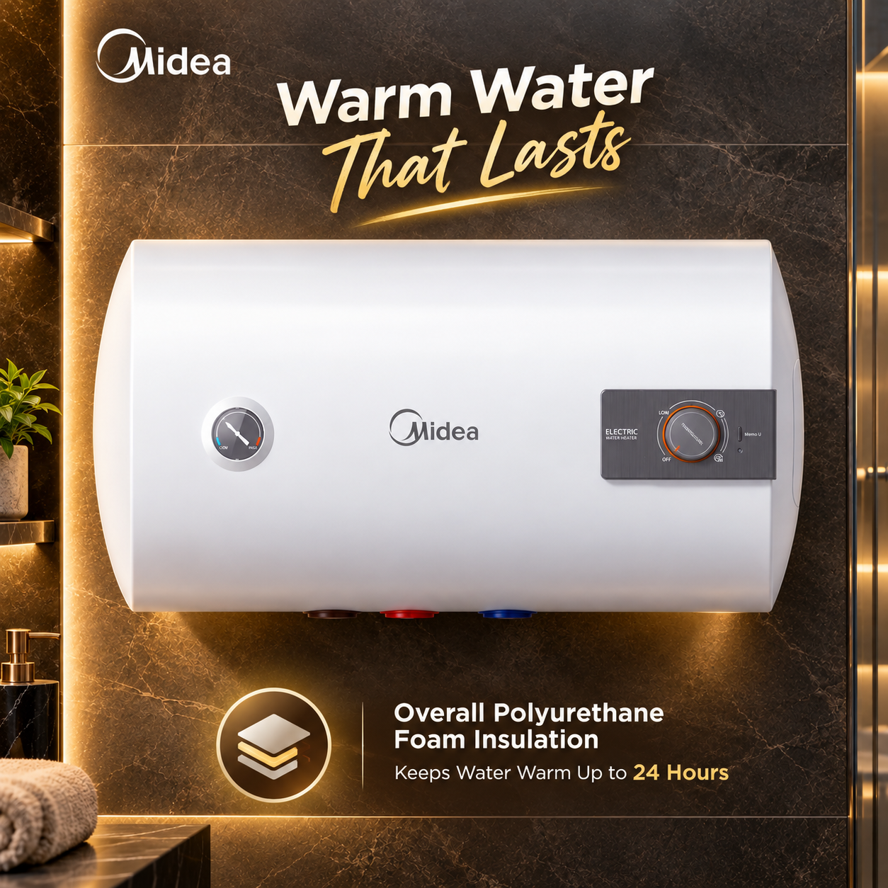 Midea D40-20A Geyser / Water Heater 40L White Free Installation Dhaka & CTG City.