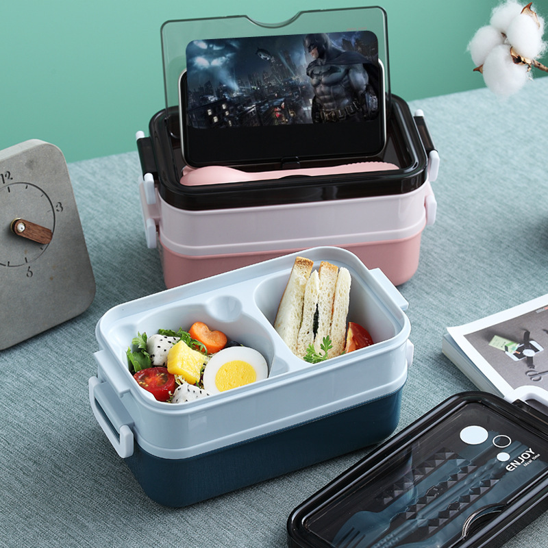 Plastic lunch box lunch box multilayer office car student office workers microwave heating frame double lunch box.