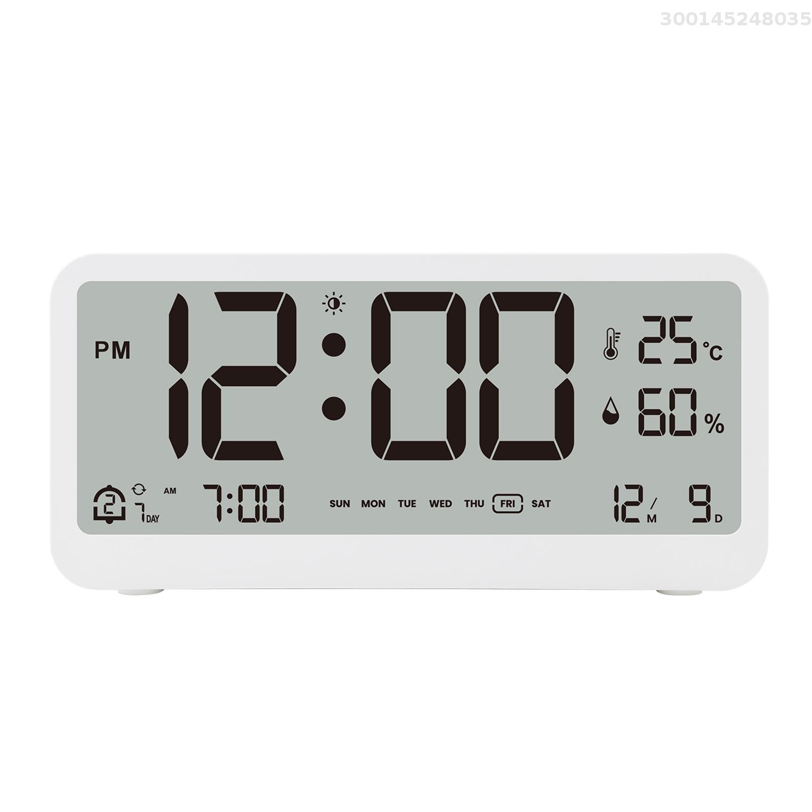 8001-EN Multifunctional Digital Clock LED Brightness Adjustable Temperature Humidity Displaying Alarm Clock with Dual Alarms Modes, Week & Date & Month Display, 12/24H Format, Snooze Function, Auto-Dimming, Light-at-Night Mode