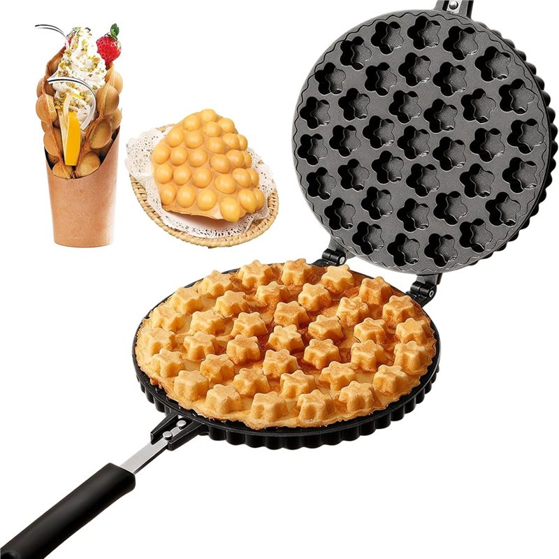 Aluminum Alloy Bubble , Nonstick Double Side Flower Pattern Egg Waffler Iron, Ice Cream Cone Maker.