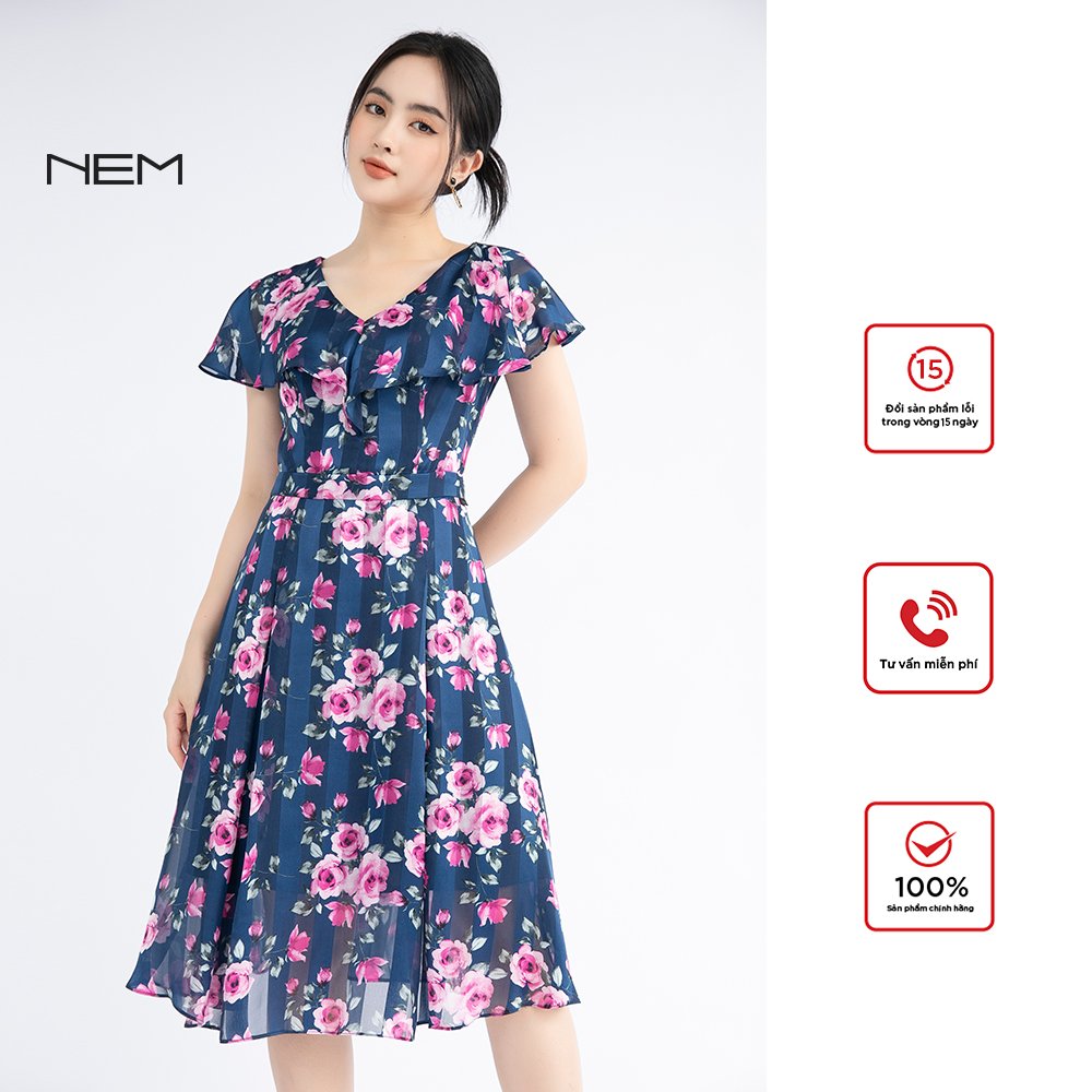 ĐẦM ĐEN PHỐI HOA NEM FASHION D18192