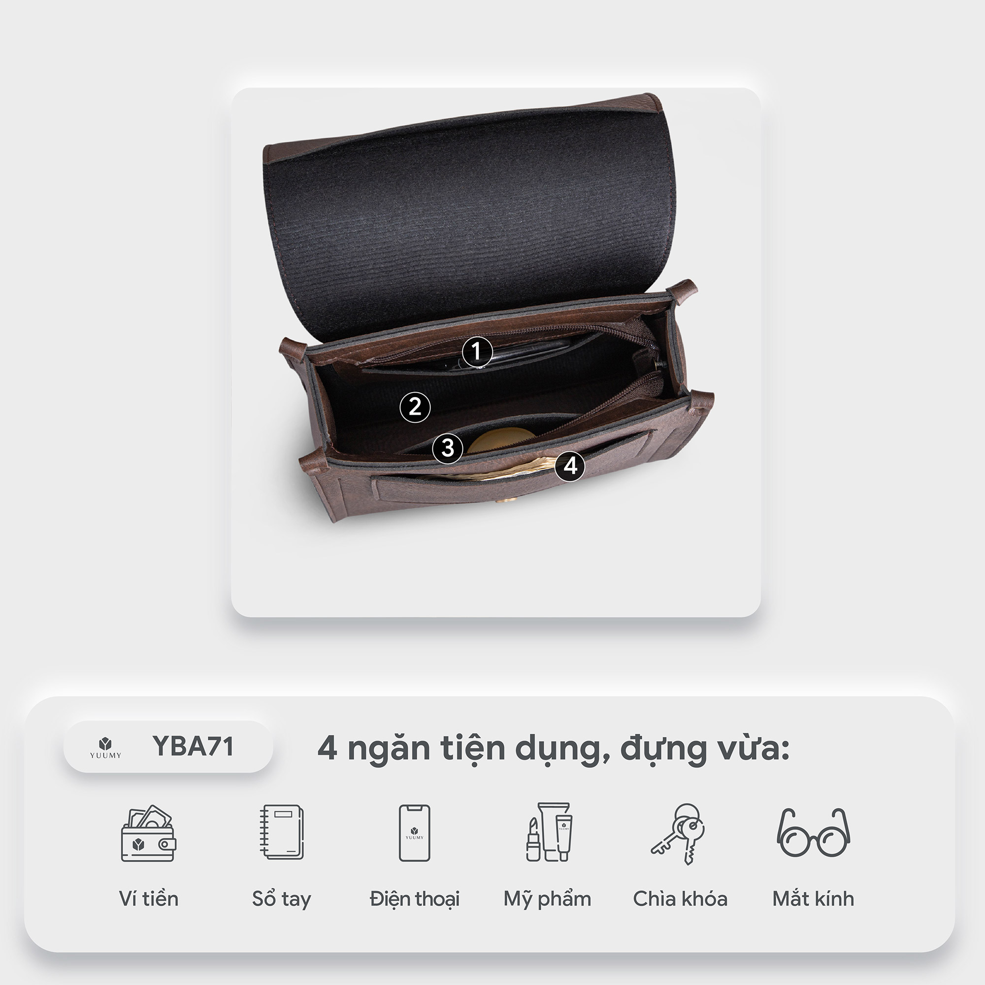 Balo Yuumy (Thời trang nữ nắp gập tiện lợi cỡ trung - Balo da Seasand YBA71)