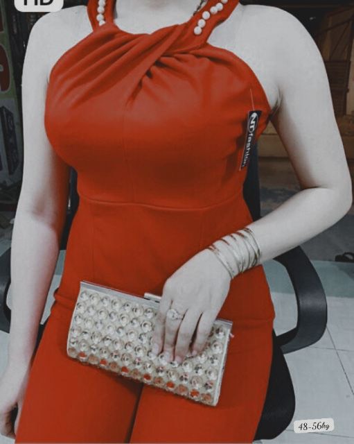 Đồ bộ thun cát hàn cổ yếm đính cườm mặc nhà