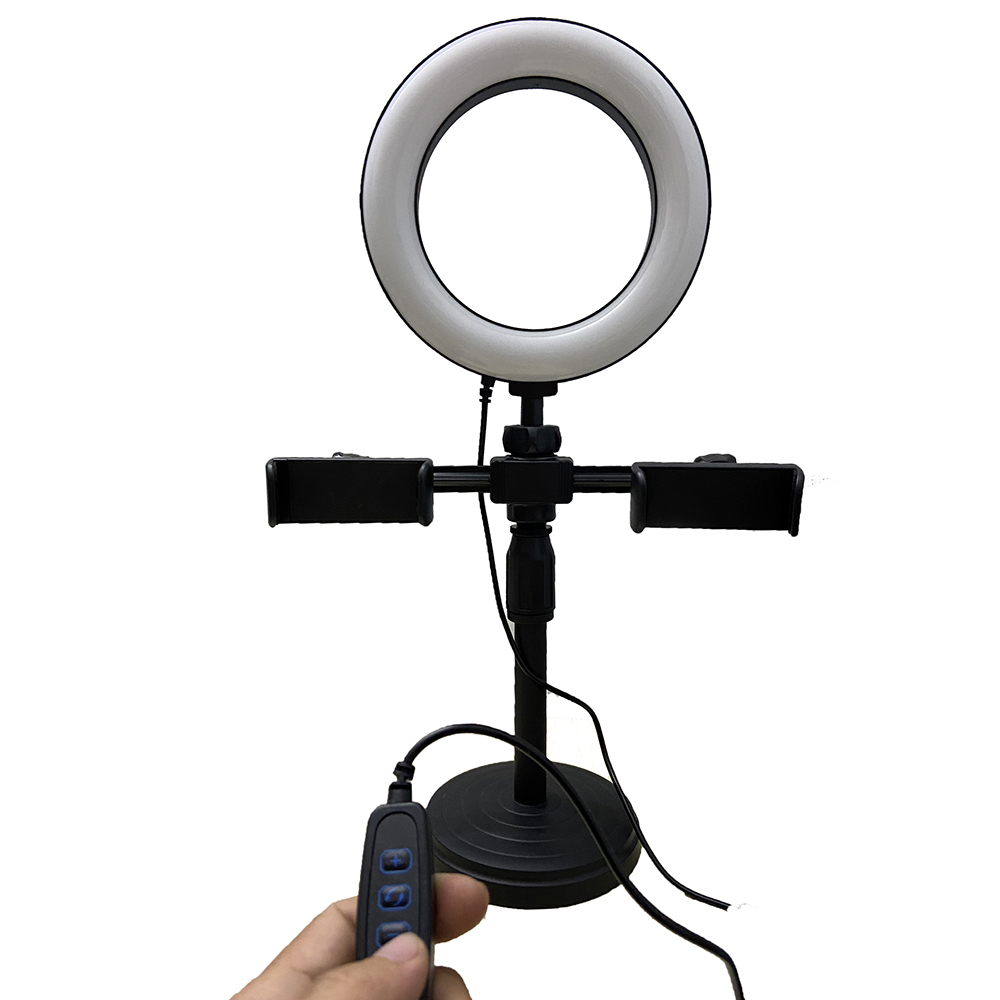 Đèn livestream để bàn 2 kẹp điện thoại hỗ trợ 3 chế độ sáng quay video, tiktok, livestream