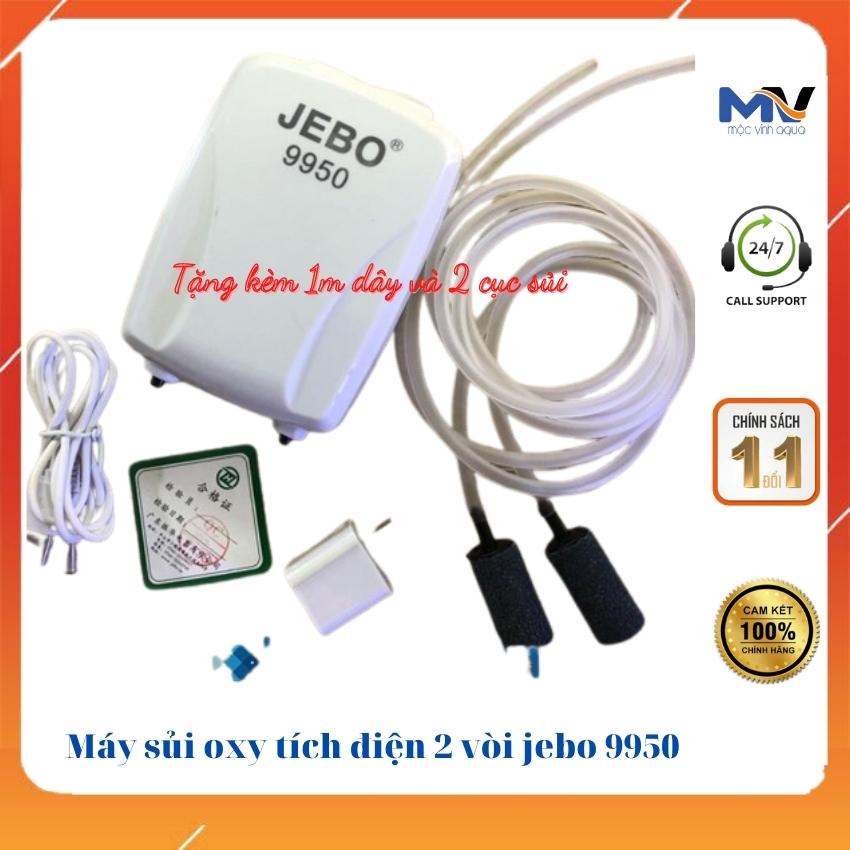 [ Tặng 1m dây và 2 cục sủi ] Máy sủi oxy tích điện Jebo 9950 2 vòi mini siêu êm