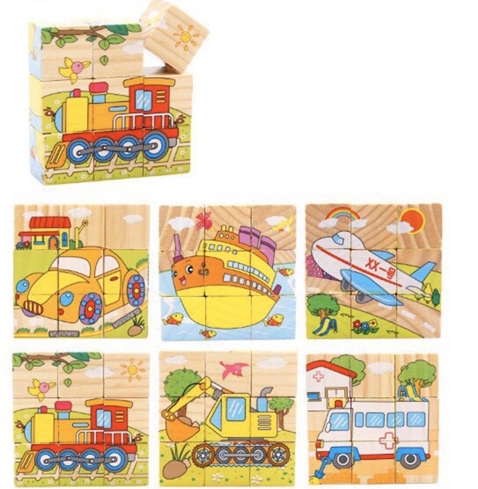 Đồ chơi tranh ghép gỗ 6 mặt - xếp hình 3D cho bé