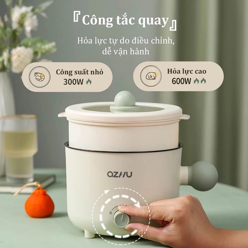 Nồi lẩu điện mini OZHU có lồng hấp cao cấp