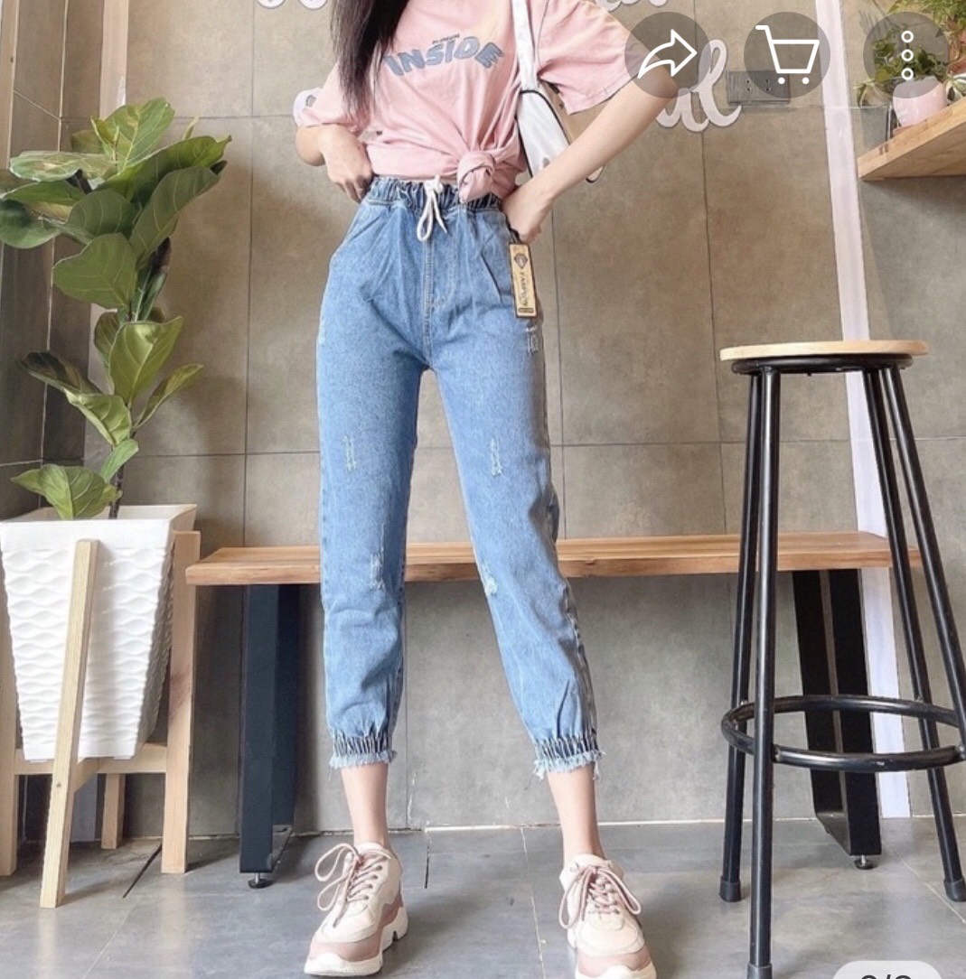 QUẦN JEANS BAGGY NỮ CẠP CAO  LƯNG THUN THỜI TRANG