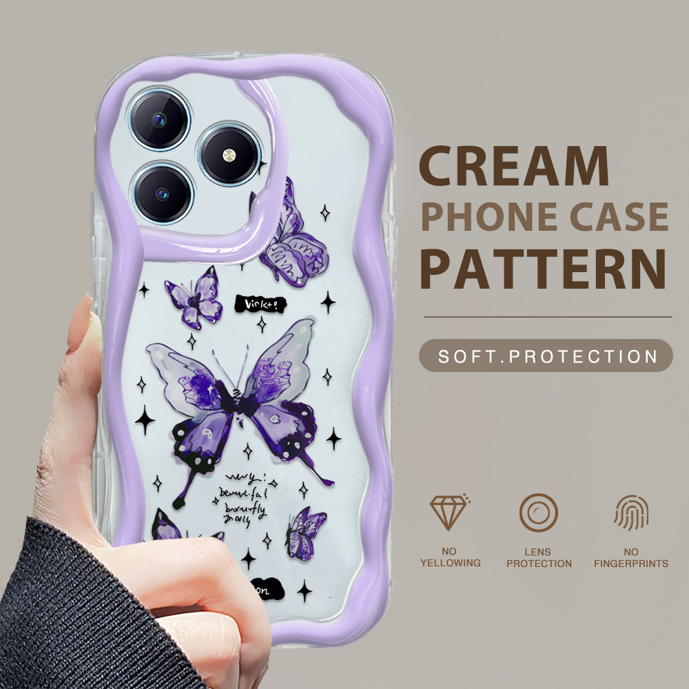 YYDS for Realme C61 C63 Back Cover Cartoon Butterfly Case Soft Texture Wavy Edge Silicone Mobile Cover