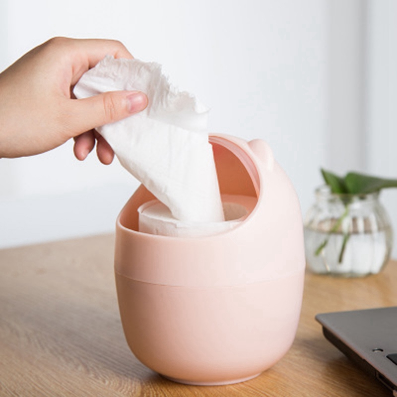 2Pcs Mini Waste Bin Desktop Garbage Basket Cleaning Barrel Creative Small Desk Organizer Storage Dustbins Animal Trash Can Paper Towel Container Blue & Pink