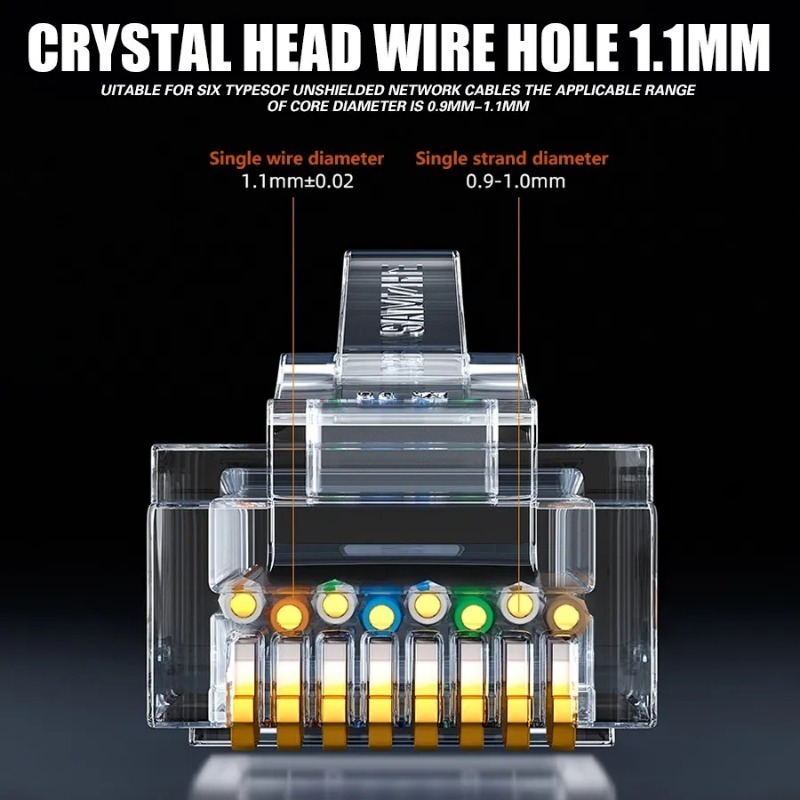 RJ45 Cat6 CAT5E kết nối kết thúc mạ Vàng 8P8C Ethernet vượt qua thông qua cắm UTP Ổ cắm mạng cáp Ethernet đầu nối uốn