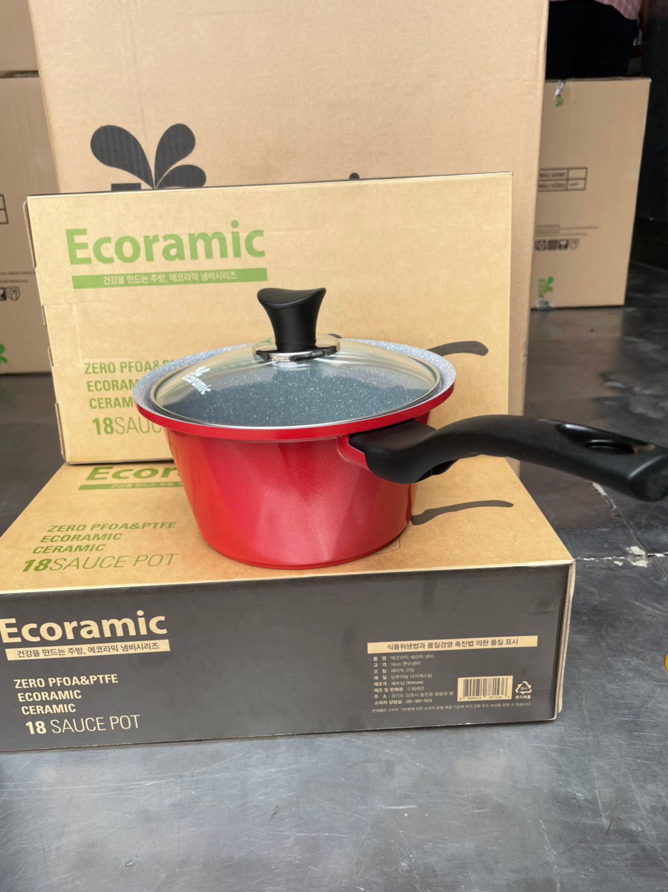Nồi quánh vân đá đúc nguyên khối Ecoramic 18cm (Dùng được bếp điện từ)