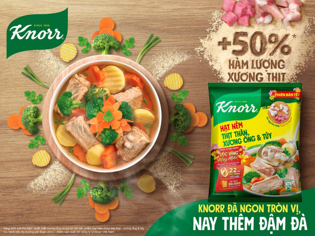 Combo 2 bịch Hạt nêm thịt thăn, xương ống, tủy Knorr gói 170g