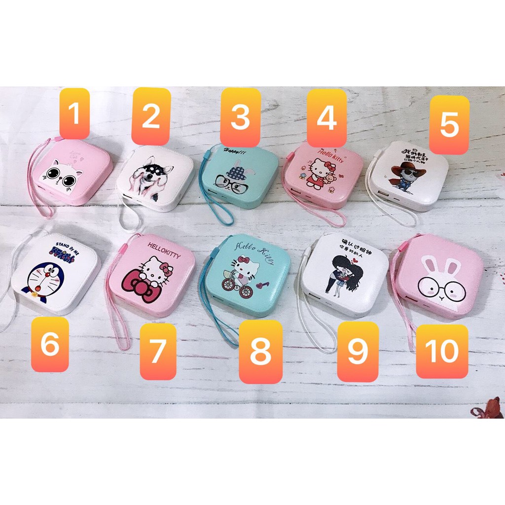 Sạc Dự Phòng Kute in hình đẹp Doremon Hello Kitty....(Kèm dây đeo)