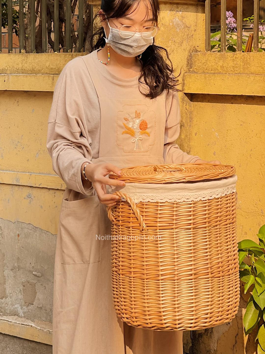 Giỏ mây tròn có nắp