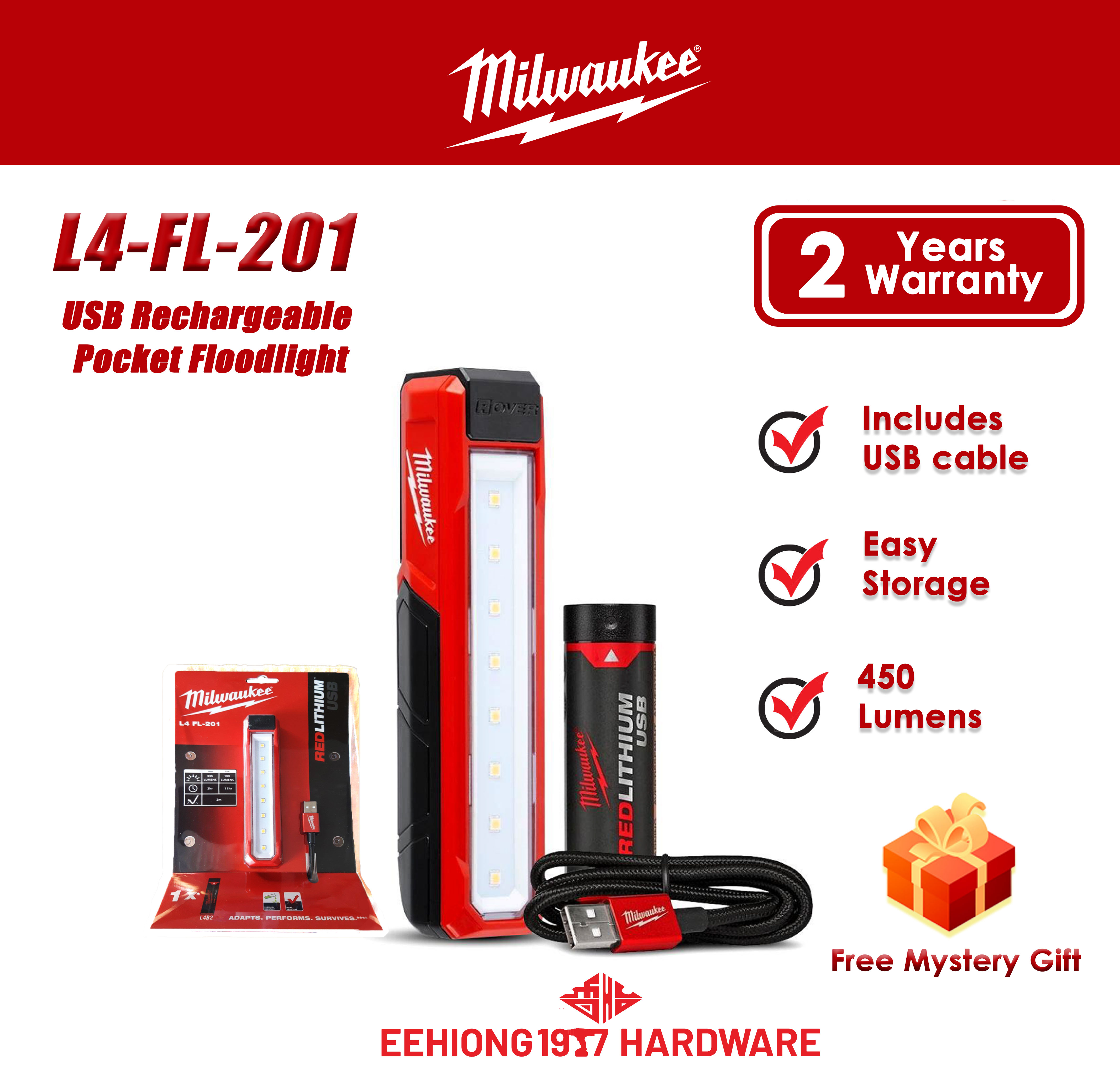 MILWAUKEE L4 FL-201 REDLITHIUM USB Personal Flood Light Lampu Lazada