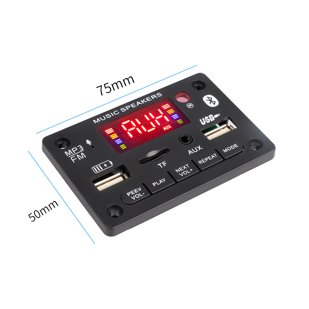 Aitemay 7V-24V Bluetooth 5.0 MP3 Decoder Board MP3 Player USB Module AUX FM Radio Recording with 2x40W Amplifier