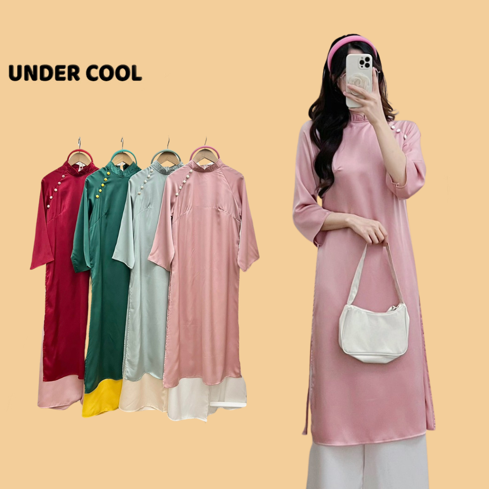 Set Áo Dài Cách Tân Lụa UNDERCOOL Cúc Bọc Phối Màu