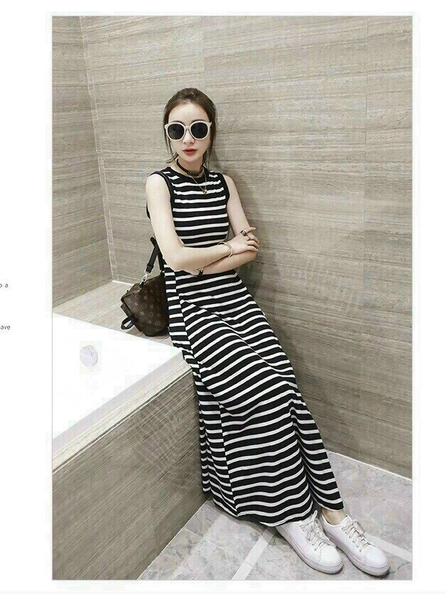 ĐẦM MAXI THUN SỌC VIỀN BO