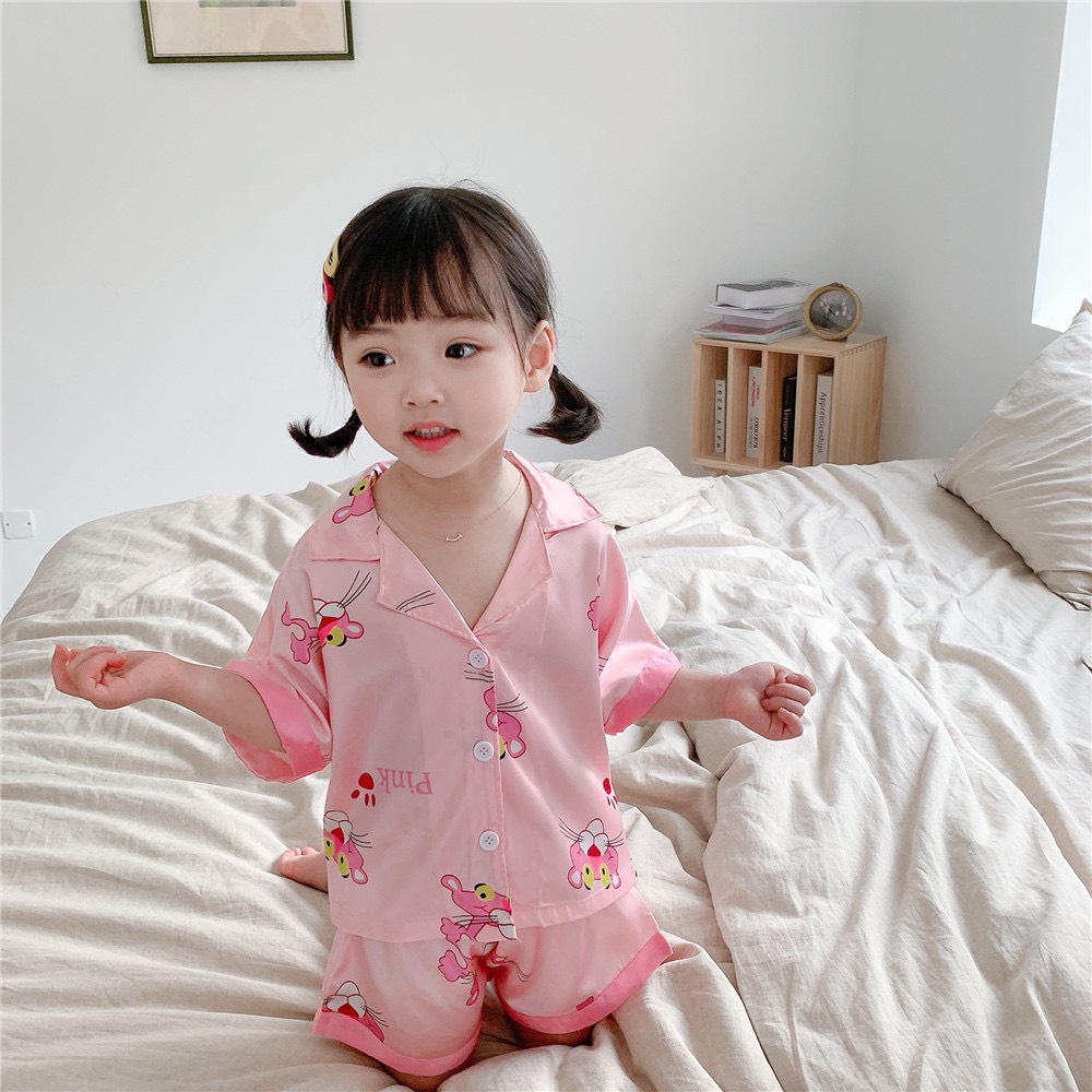 Bộ Pizama Lụa Hàn Cộc Tay Mềm Mịn Cho Bé Trai/Bé Gái
