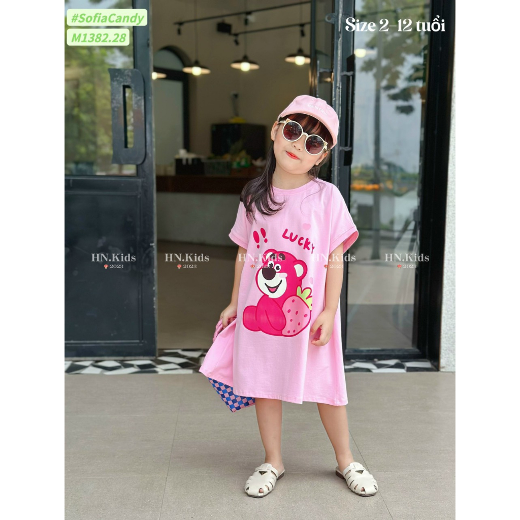 Váy cotton gấu dâu lotso cho bé gái