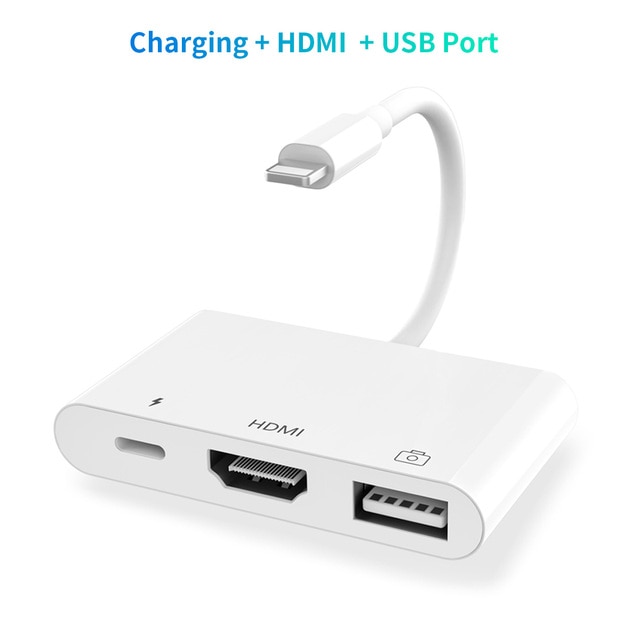 Lightning to iphone hdmi digital av adapter for iphone 14/13/pad to 1080p tv/card reader/usb/ethernet support projector/monitor