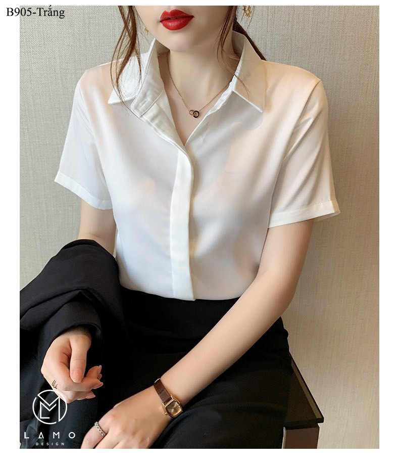 Áo sơ mi công sở nữ lụa ngọc trai nẹp đôi - B905