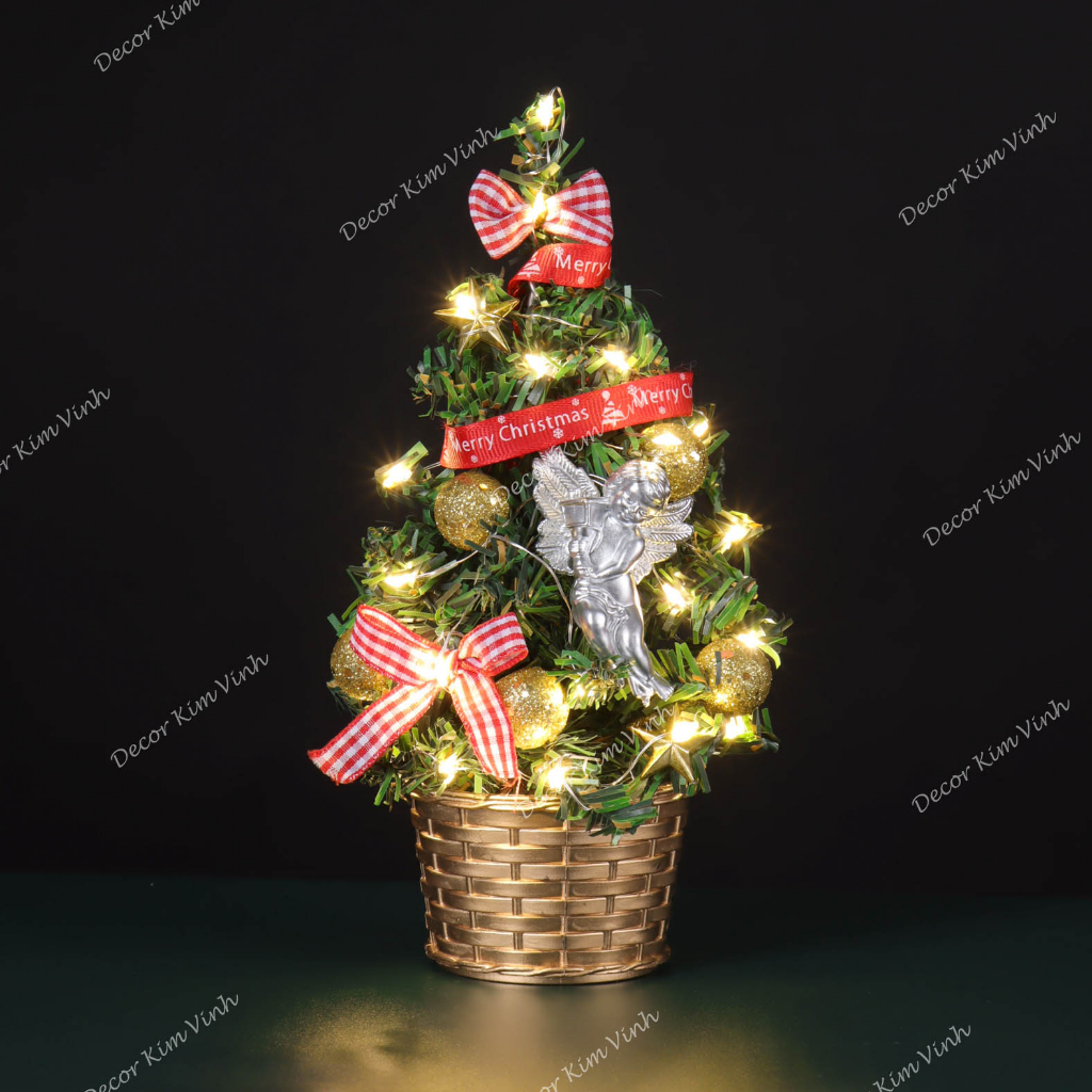 Cây thông nhí tnm cây 20cm trang trí giáng sinh cây thông noel kèm đèn