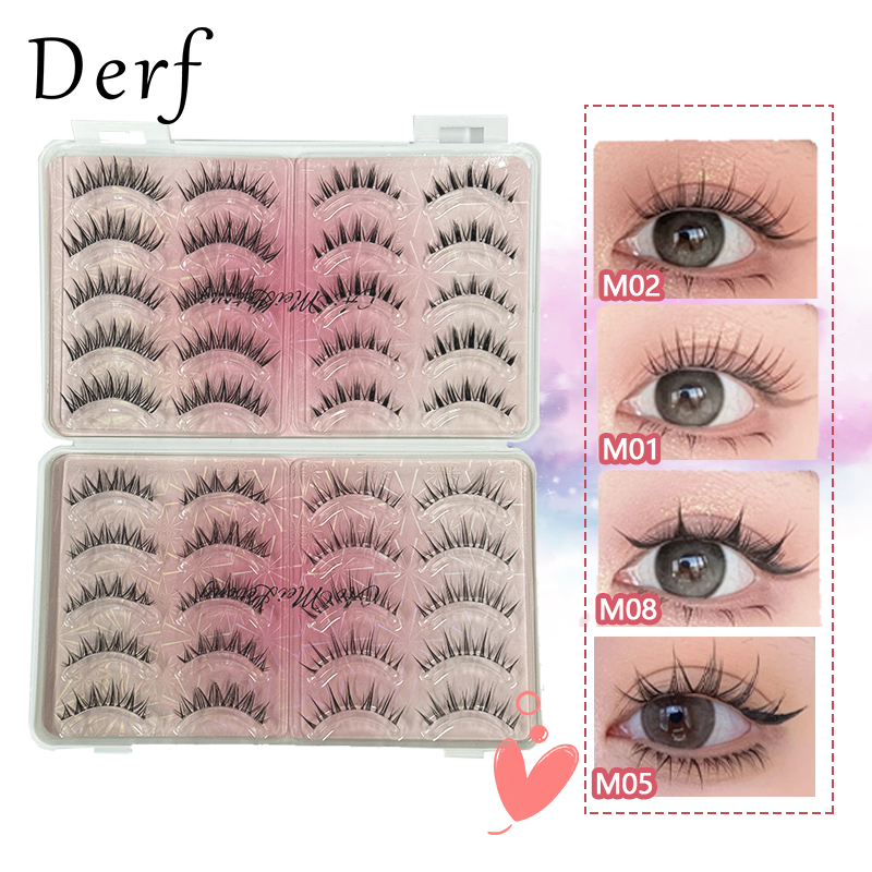 Derf 20 cặp sợi tự nhiên chia lông mi giả với tái sử dụng Lông mi giả 12-14mm