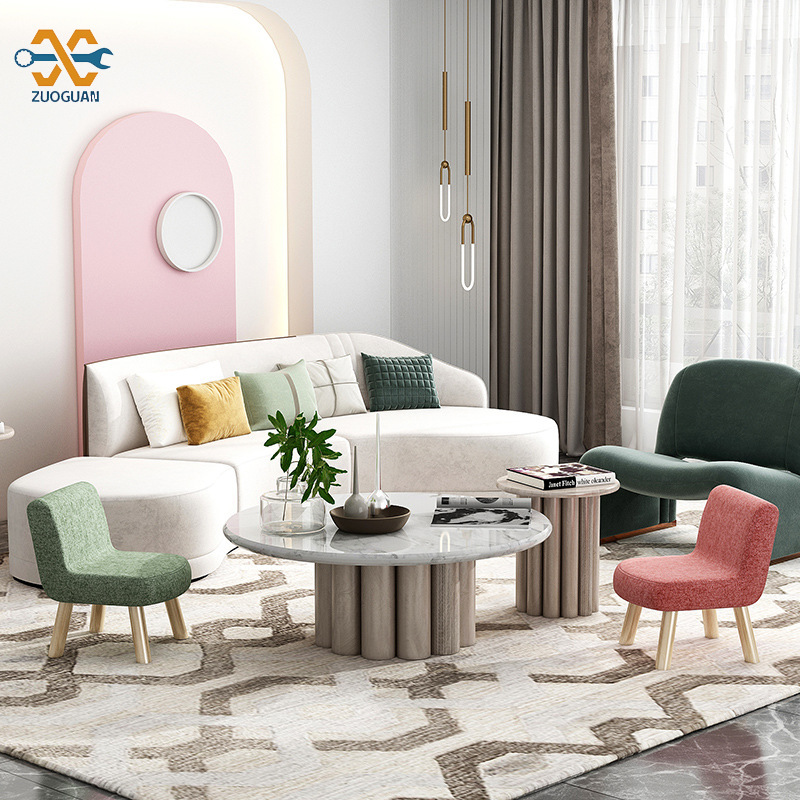 ZUOGUAN Small stool, household creative round stool, fabric art, solid wood, shoe changing stool, living room, internet famous bench, lazy sofa, coffee table, low stool