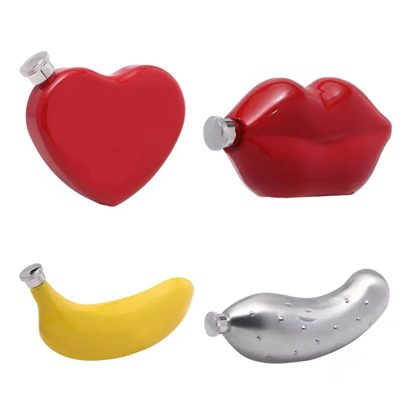 【Lowest Prices Online】 Creative 100-150ml Heart Banana Shape Flask Outdoor Portable Whiskey Vodka Soju Sake Mini Bottle Holiday Exquisite