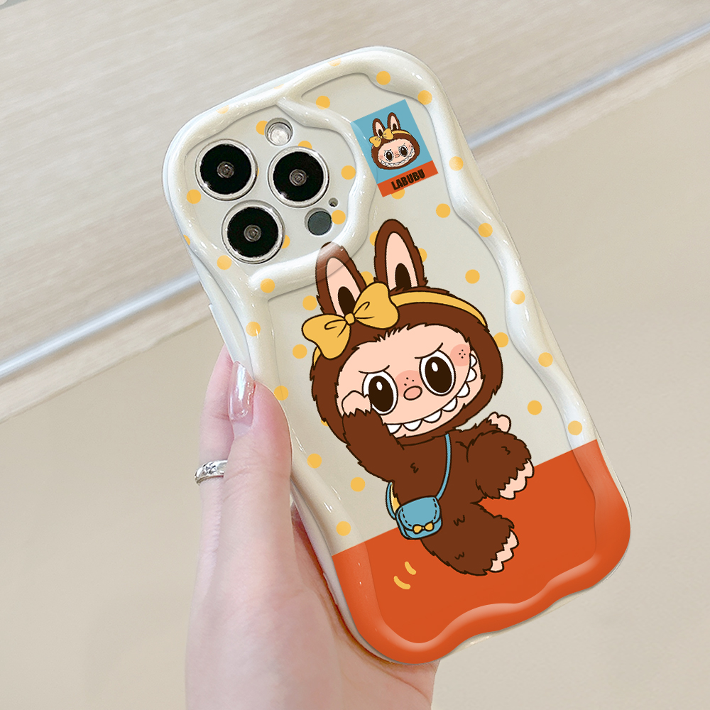 Hontinga for OPPO A3x Back Cover Cute Labubu Phone Case Texture Wavy Edge Soft Mobile Cover. 