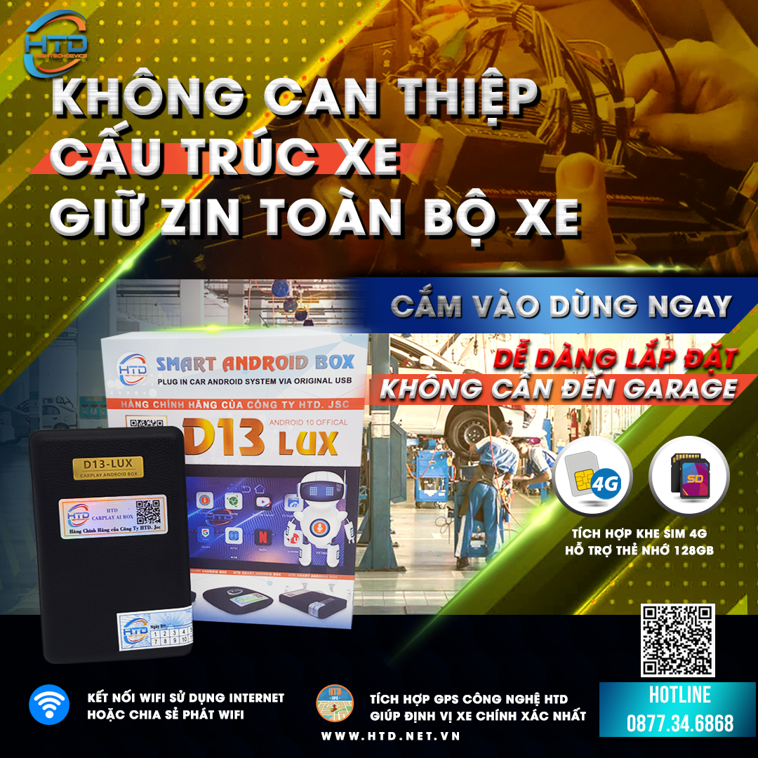 HTD Smart Android Box ô tô D13 Lux – Android 10 Offical