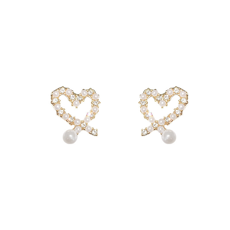 Korean Heart-Shaped Pearl Diamond Stud Earrings Simple Temperament Fashion Earrings