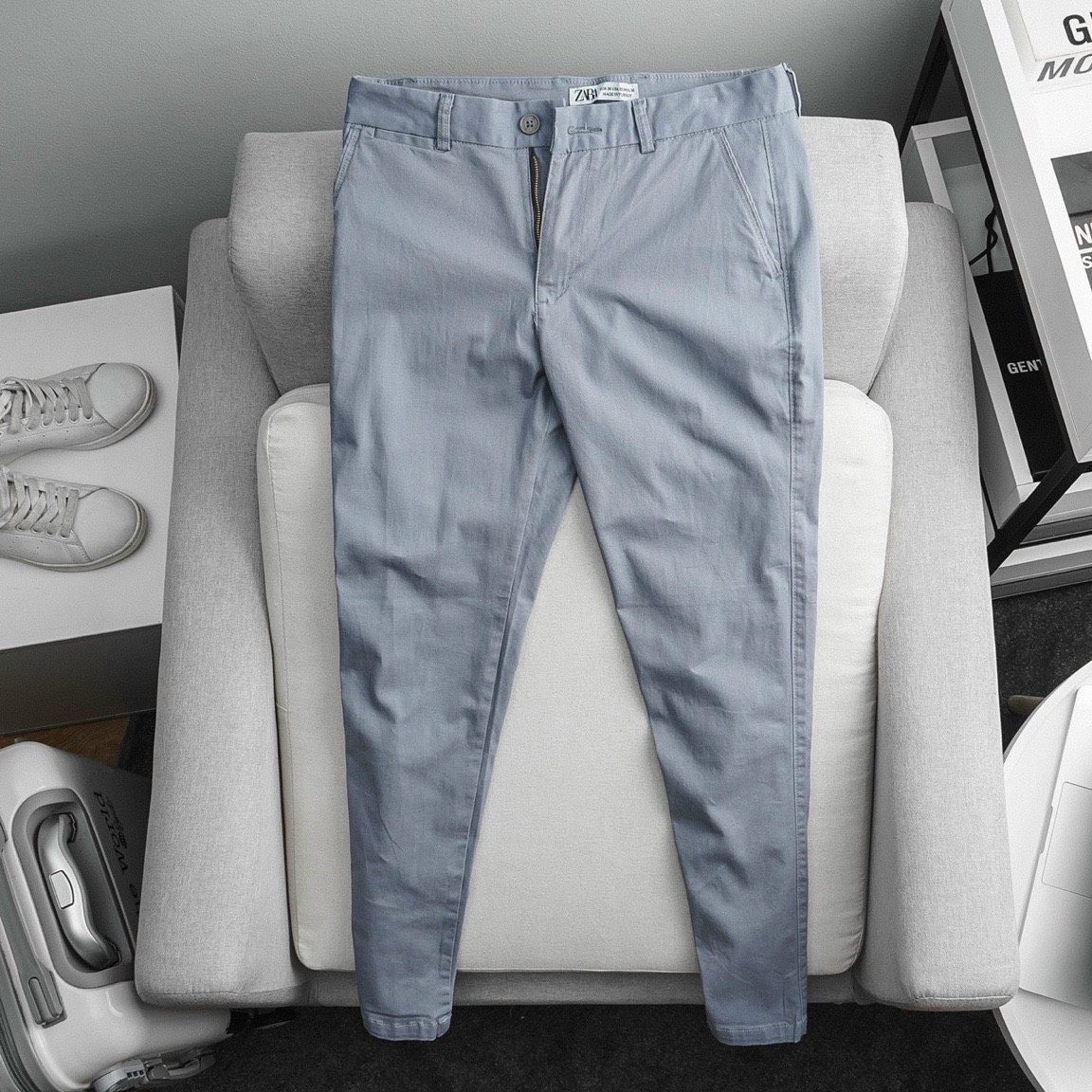 Quần kaki zara ống suông co giãn trơn basic vải dày dặn co giãn