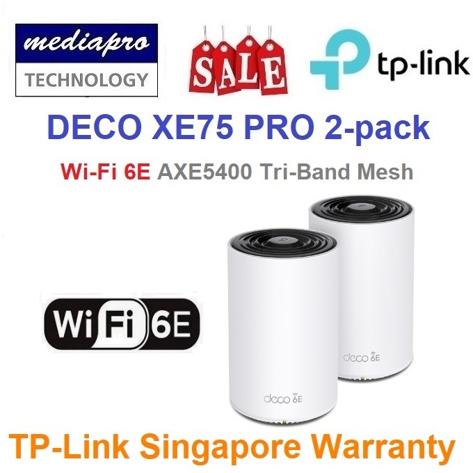 TP-LINK Deco XE75 Pro 2-Pack AXE5400 Tri-Band Mesh Wi-Fi 6E System - 3 Year  TP-Link Singapore Warranty