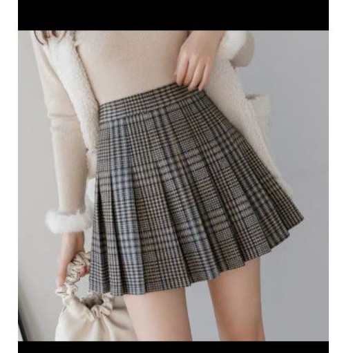 (BIG SIZE) chân váy dạ kẻ xếp ly C043 trong có quần