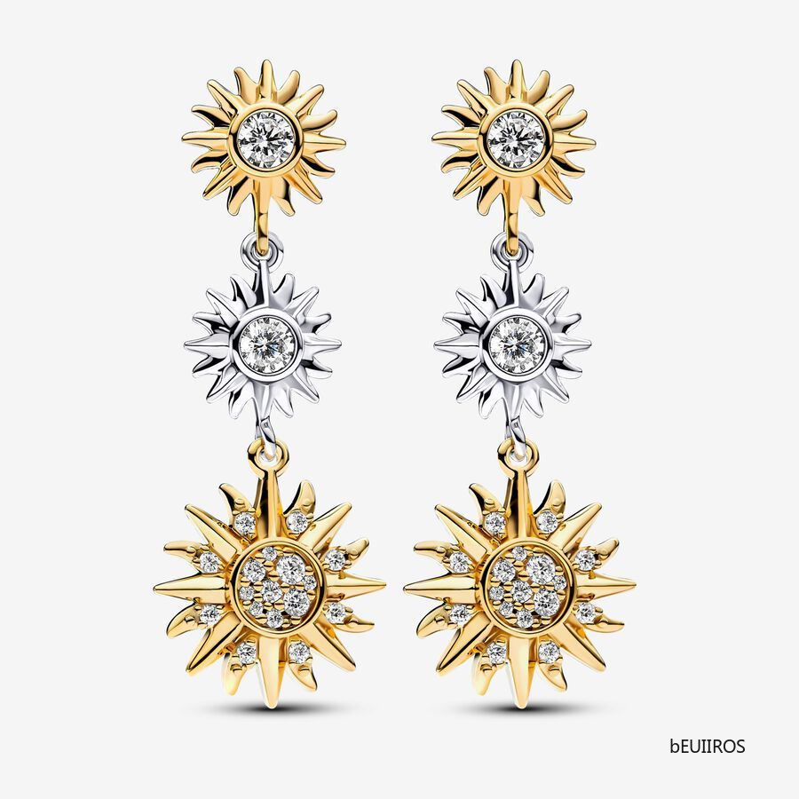 New Pandora Two-tone Sparkling Triple Sun Drop Earrings 262843C01