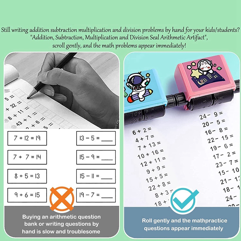 Teacher Stamps 4PCS Roller Digital Teaching Stamp(Addition, Subtraction, Multiplication and Division)