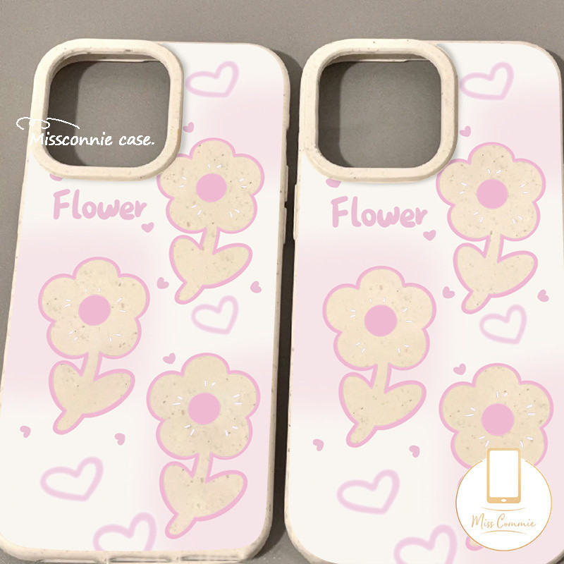 Cartoon Cute Pink Love Heart Flower Bracelet Shockproof Cover Compatible for IPhone 7plus XR X 11 14 15 12 13 Pro Max 7 15 6 6S 8 Plus XS MAX SE Degradable Eco-Friendly Case