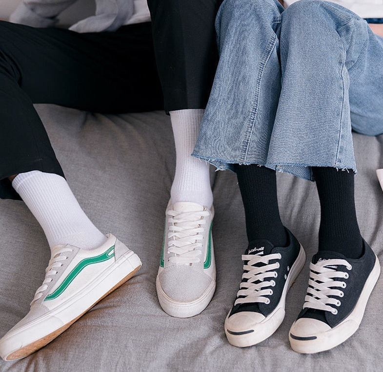 Tất cổ cao nữ, vớ cổ cao Unisex màu sắc trắng đen basic