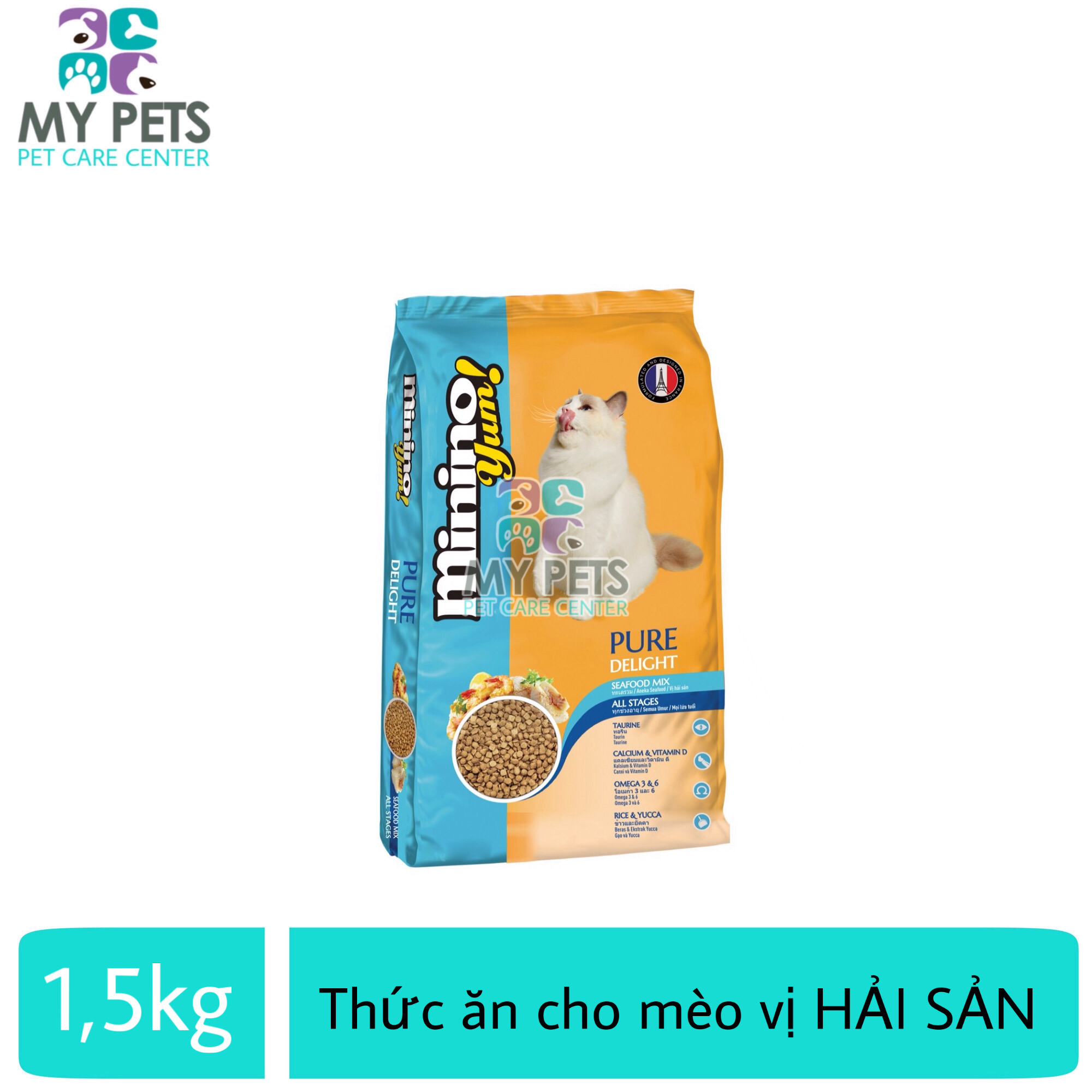 Thức ăn vị hải sản thơm ngon hấp dẫn giàu dinh dưỡng dành cho mèo mọi lứa tuổ Minino Yum 1.5kg