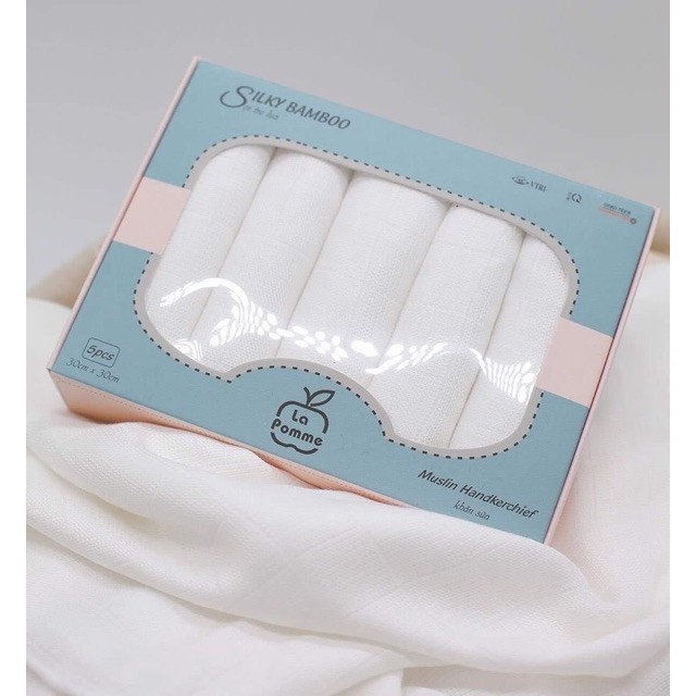 Set 5 Khăn sữa lụa LA Pomme sợi tre cao cấp ( 30x30cm)