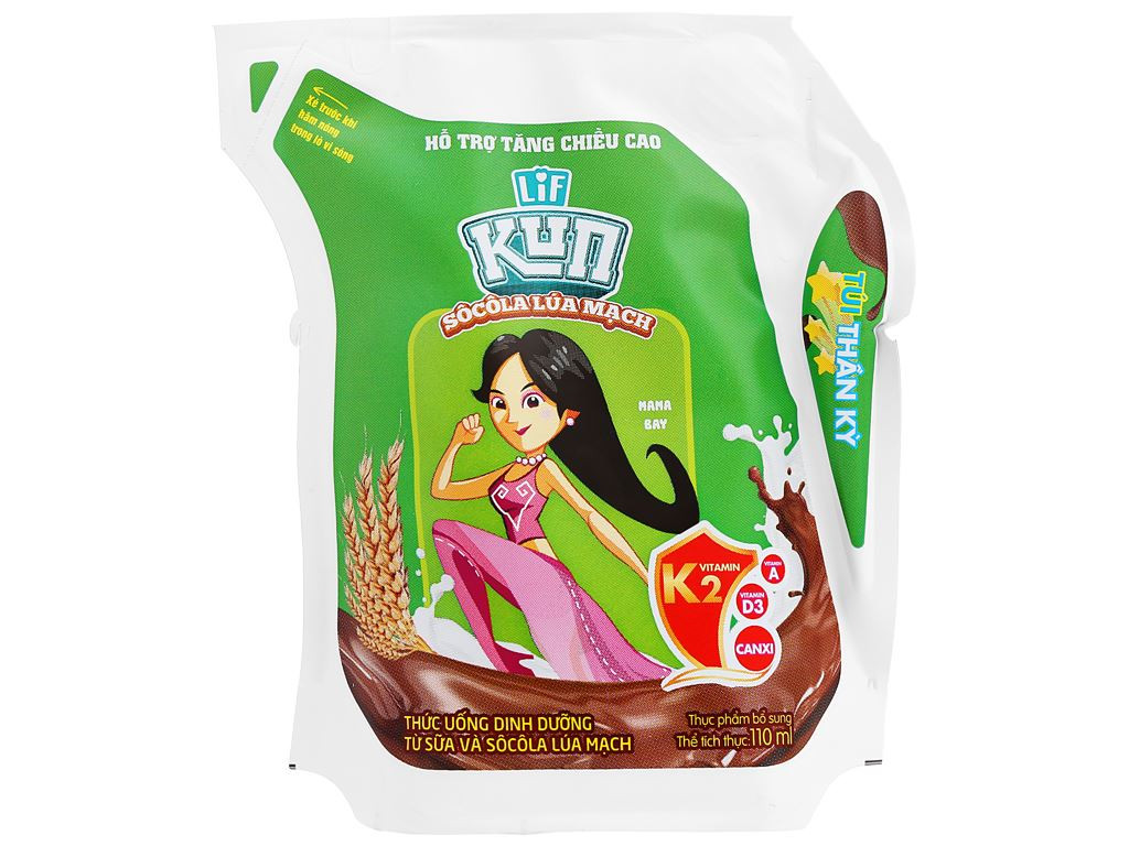 (HSD T3-2025) Thùng 24 Túi Sữa Chua Uống Socola Lúa Mạch LiF Kun 110ml.