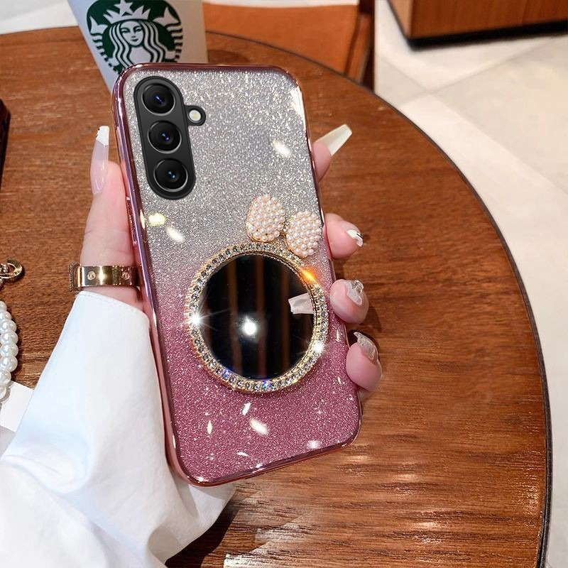 Phone Cover Samsung A26 A36 A56 Back case with Bow Makeup Mirror Luxury Shiny Gradient Clear Plating Glitter Girls Slim For Galaxy A36 A26 A56 Phone cases.