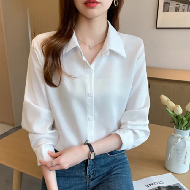 white Plain Formal Full Sleeve Shirt For Women / ST