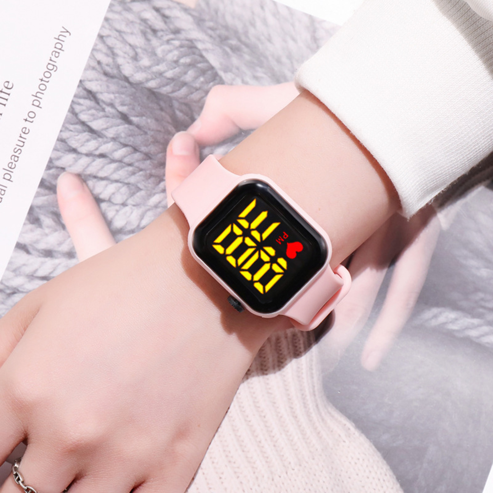 Wrist Watch Touch Control LED Digital Display Square Dial Portable Precise Time Silicone Band Multi-function Kids Electronic Watch Kids Gift