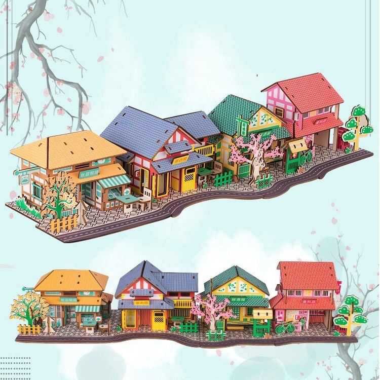 Đồ chơi lắp ráp 3D gỗ - bộ tứ mô hình nhà Nhật