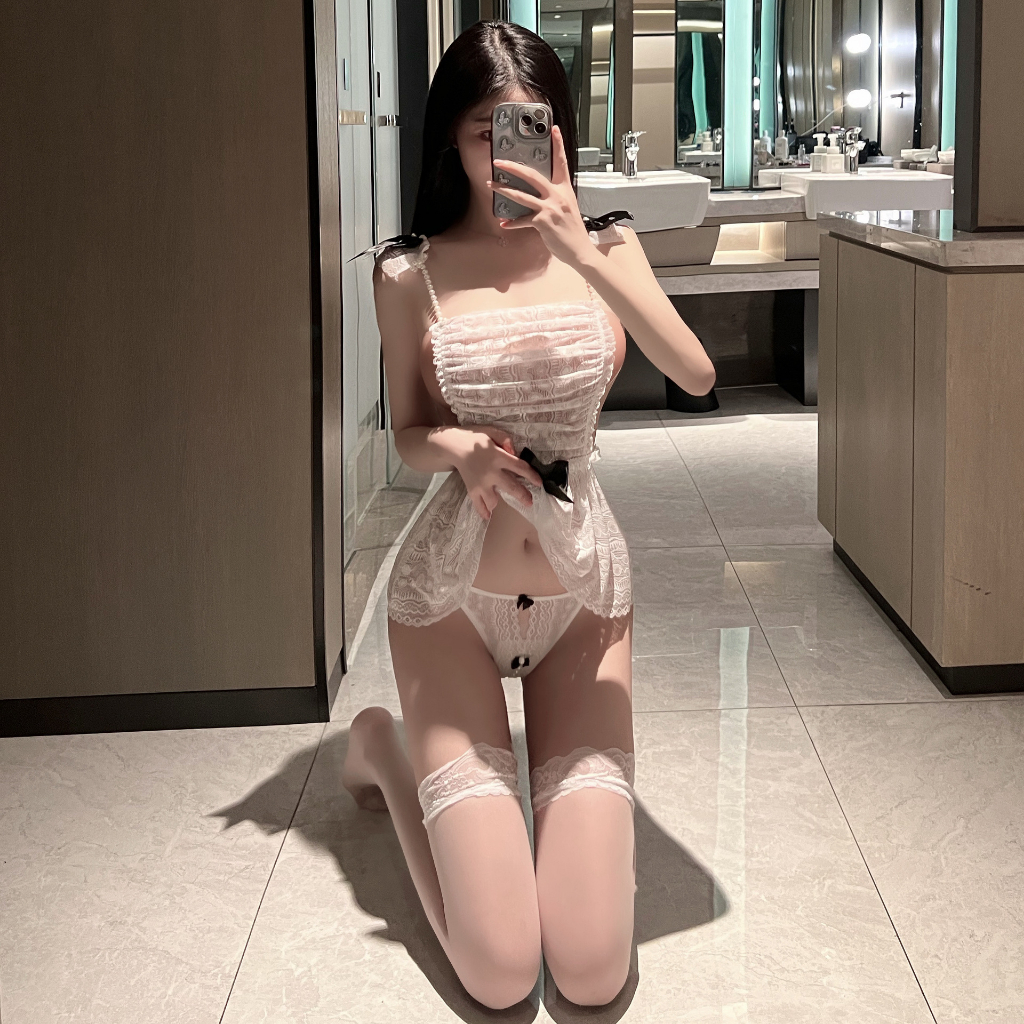 Váy ngủ 2 dây hạt ngọc đính nơ 2253